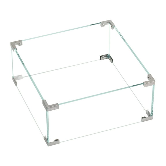 BALI OUTDOORS Square Fire Pit Glass Wind Guard 18", Transparent Clear Tempered Glass