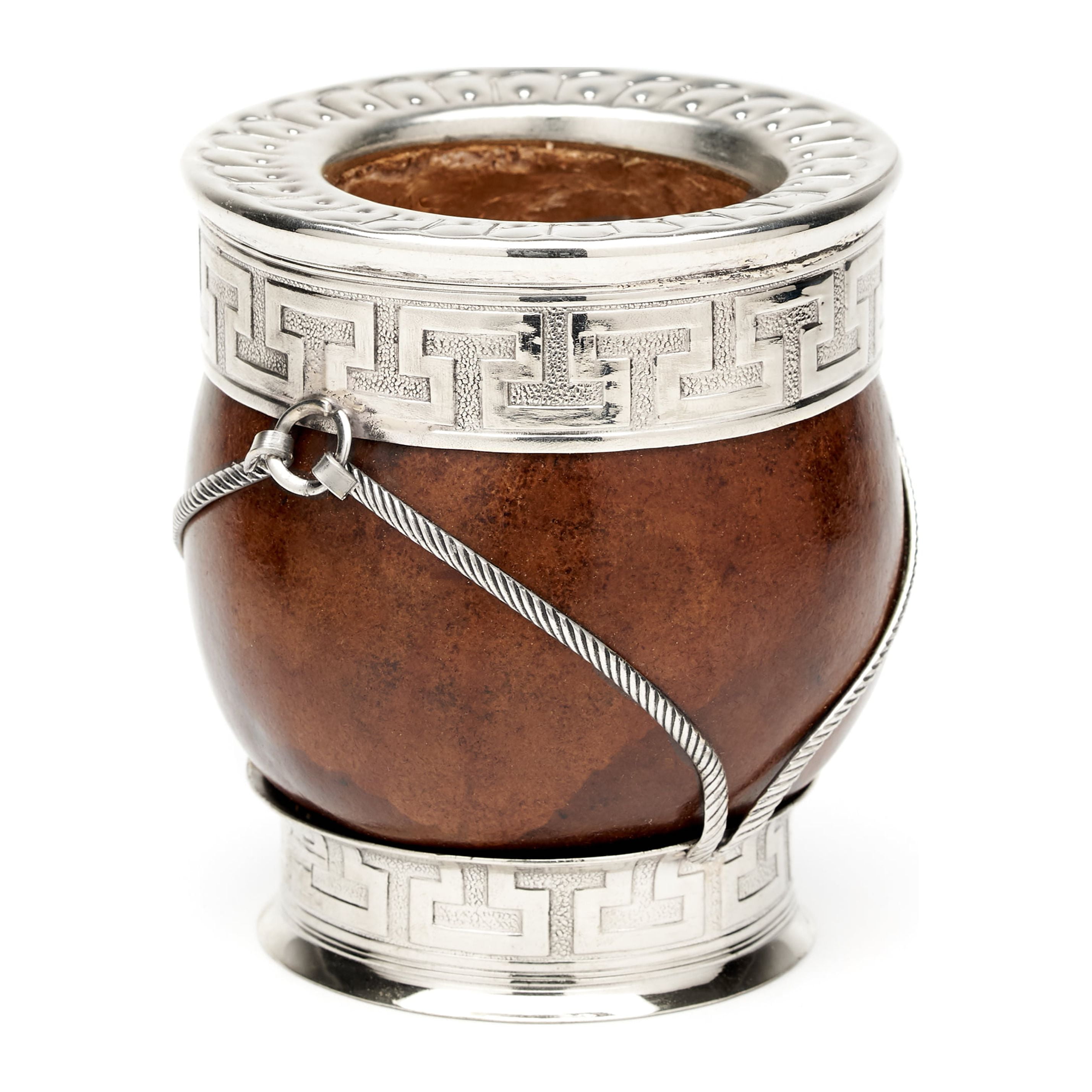 Balibetov Yerba Mate Gourd Set - Authentic Carob Wood Cup With German Silver Rim & Bombilla Straw