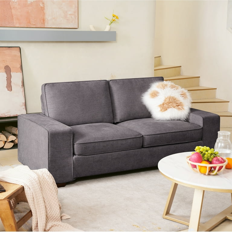 Modern Sofa Couch with Solid Wood Frame for Living Room Furniture Removable  Back Cushion and Seat Cushion(Grey),71.25 Wide 2 Seater Sofa for Living