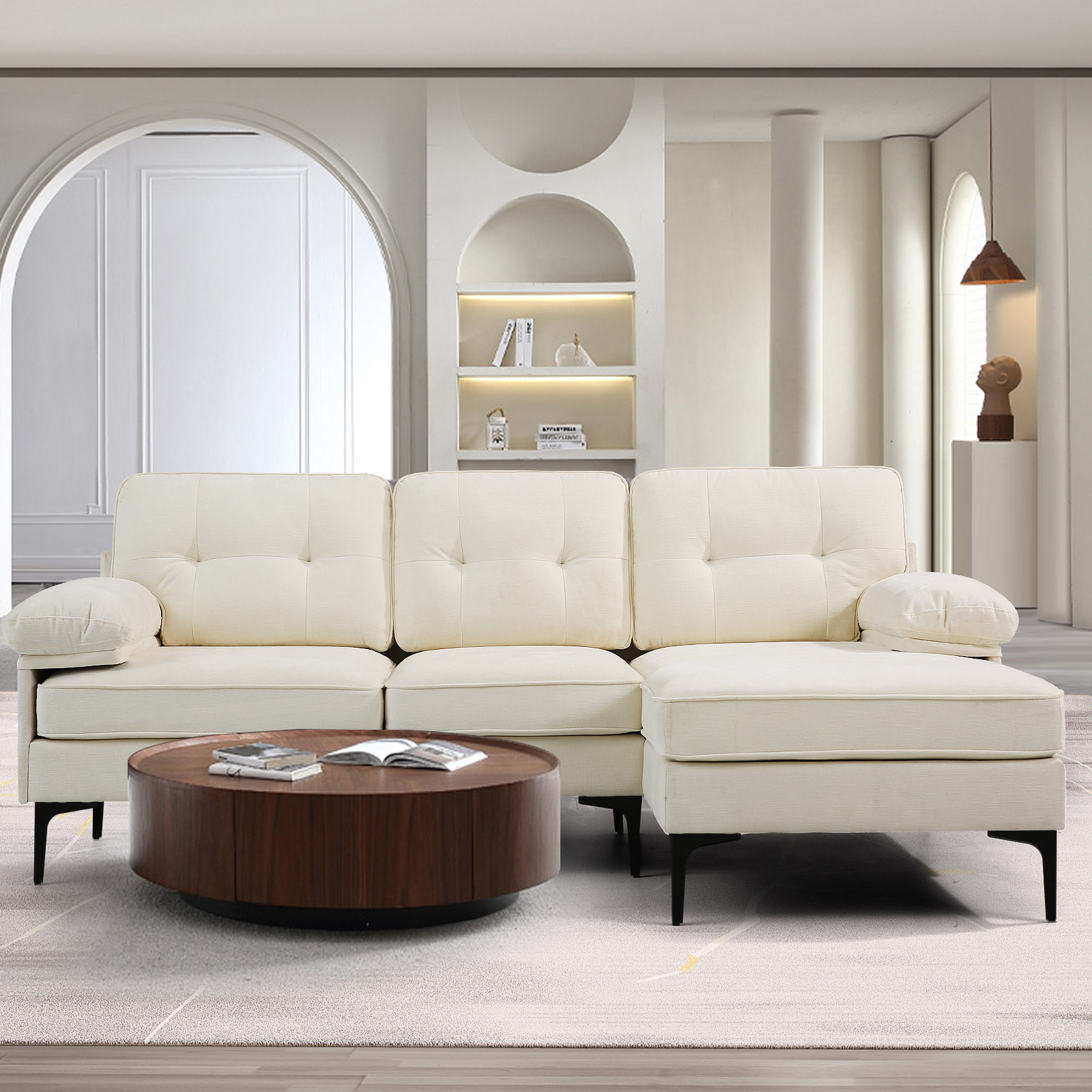 Chelsea Reversible Sectional Firm Sofa Chaise Beige Fabric LShape 89