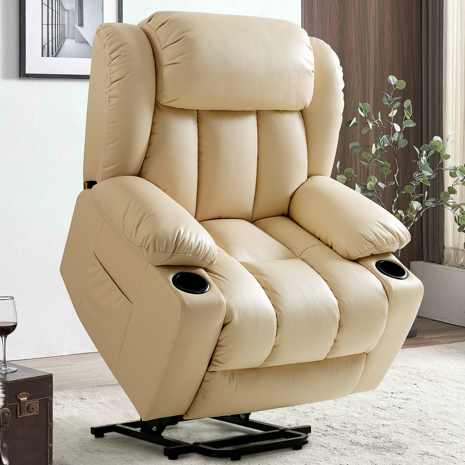 ACME Rosia Beige Microfiber Recliner with Cup Holder