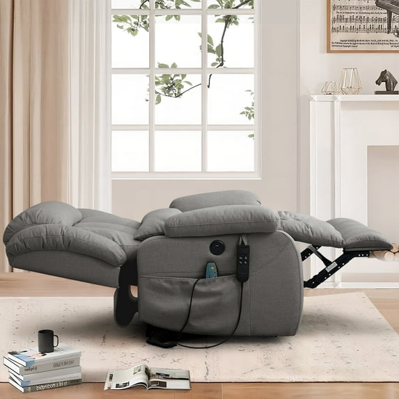 Balichun Power Lift Chair Recliners for Elderly with Heat and Massage, Infinite Position Lay Flat Lift Recliner Chair for Adults, USB&Type-C, Side Pocket, Lumbar Pillow, Grey