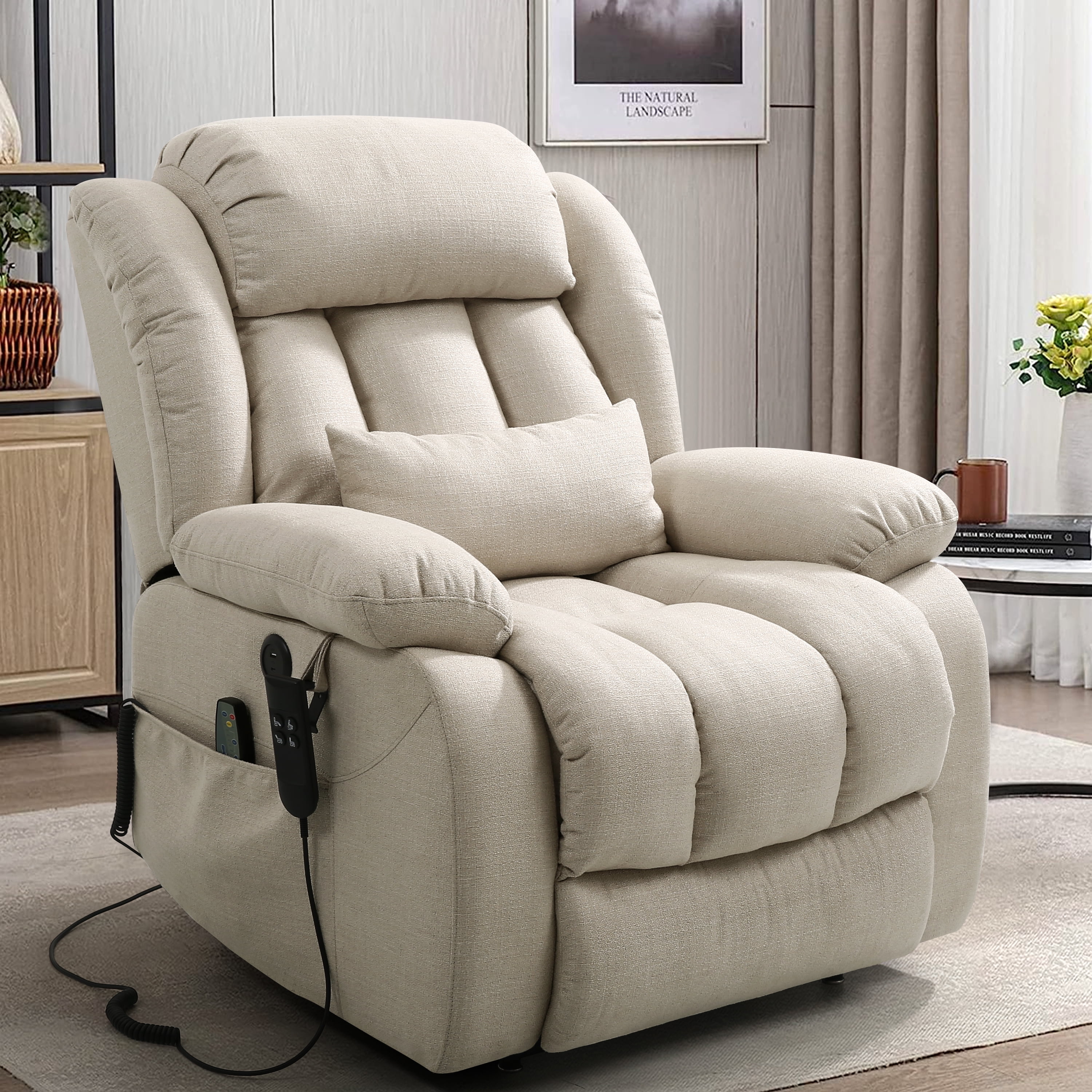 BALICHUN Lay Flat Sleeping Dual OKIN Motor Lift Chair Recliners for Elderly, Heat and Massage Up