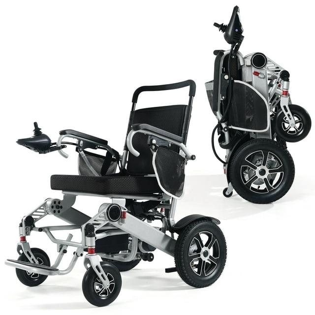 BALICHUN Lightweight Foldable Electric Wheelchair, Silver Color, Compact Size Wheelchairs, Aviation Travel Approval