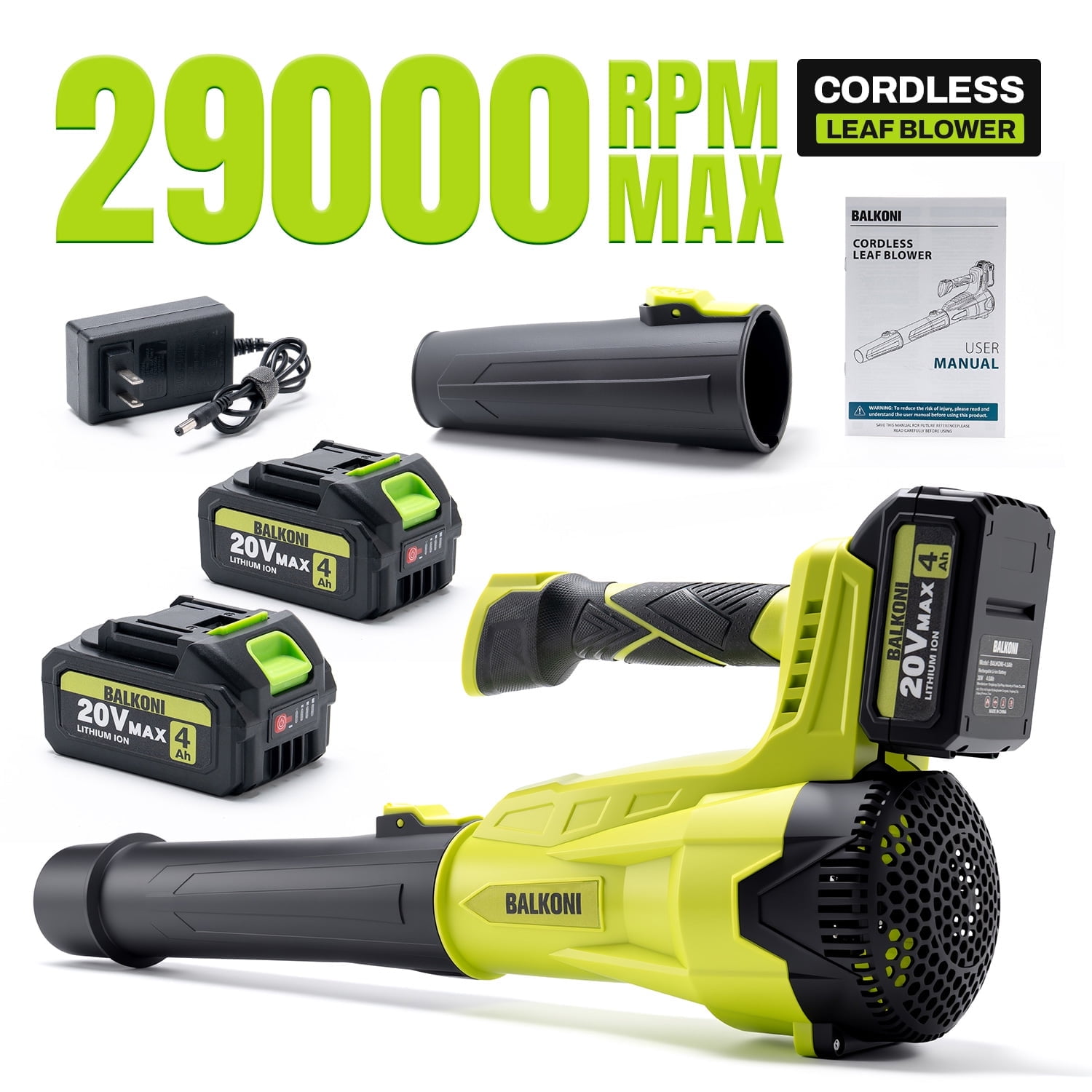 BALKONI 180 MPH at 700 CFM With 2x4.0Ah Batteries & Charger Powered Cordless Leaf Blower, Heavy-Duty Brushless, 6-Speed Adjustable