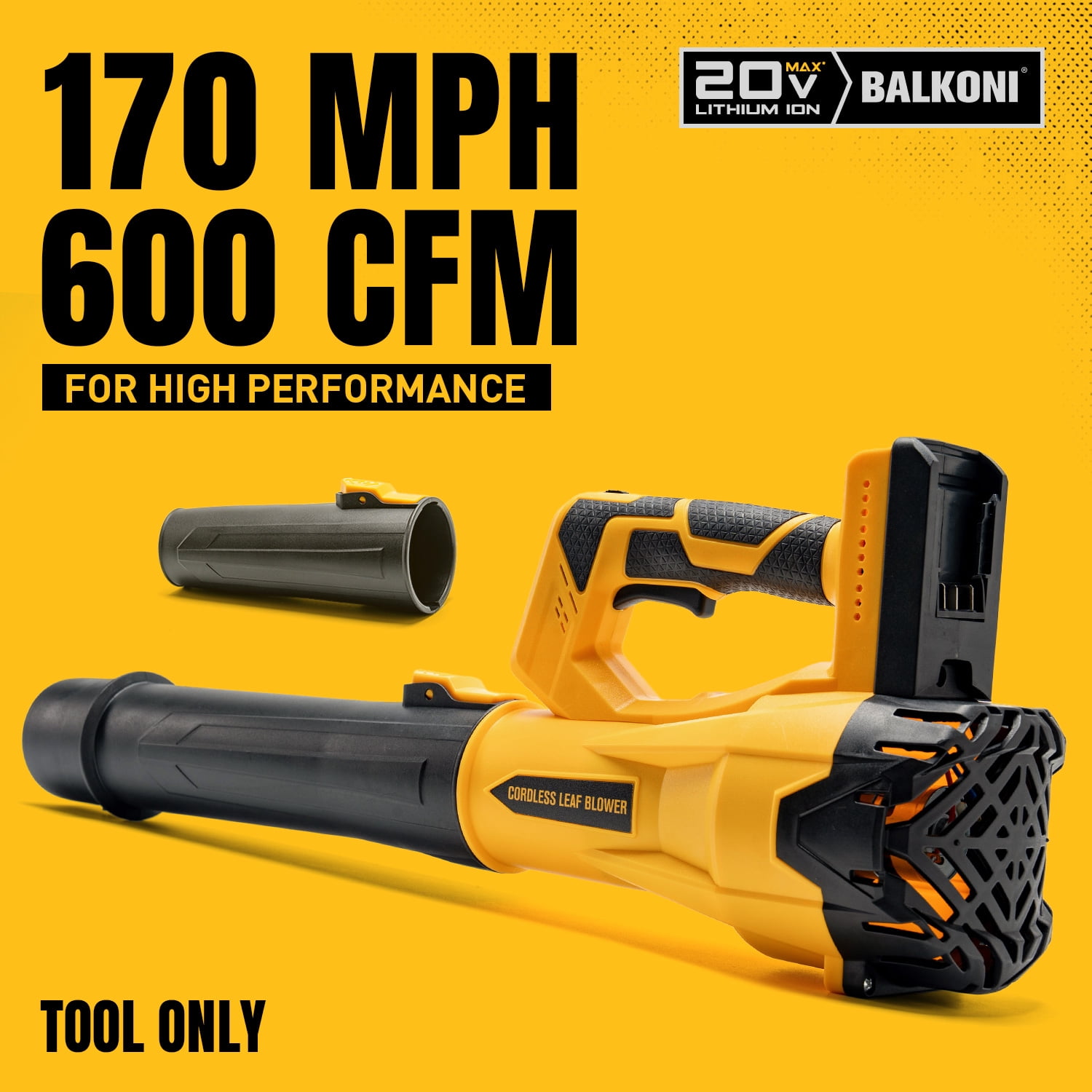BALKONI Cordless Leaf Blower Compatible with Dewalt 20V Max Battery 170 MPH MAX 600CFM Electric Leaf Blower Cordless, 6 Speed Modes, Leaf blowers Battery Powered for Lawn Care, Yard(Bare Tool)