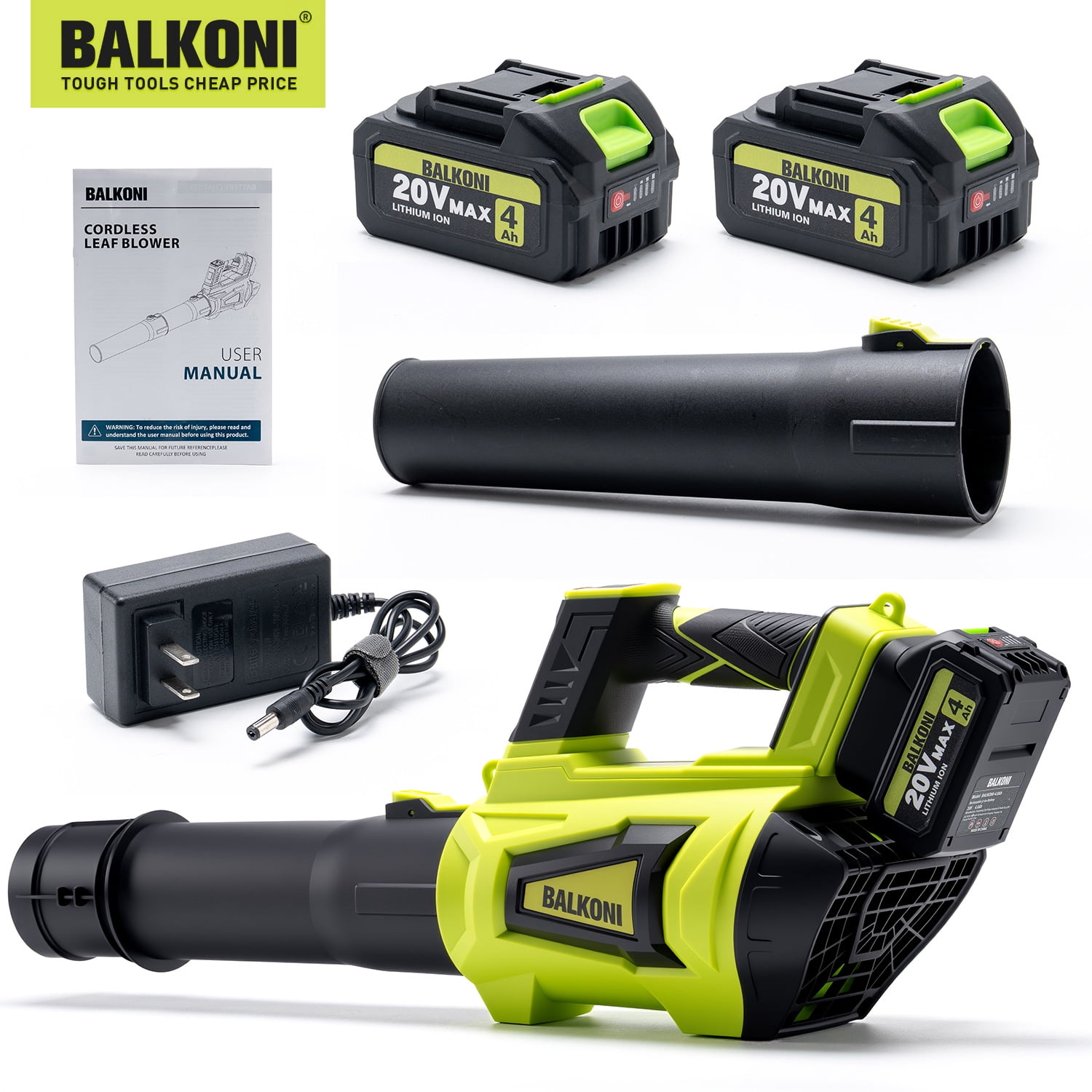 BALKONI Cordless Leaf Blower, with 2x4.0Ah Batteries & a Charger, 6 ...
