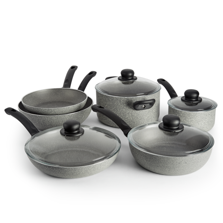 BALLARINI Parma by HENCKELS 10-Piece Forged Aluminum Nonstick Cookware Set, Pots and Pans Set, Granite, Made in Italy