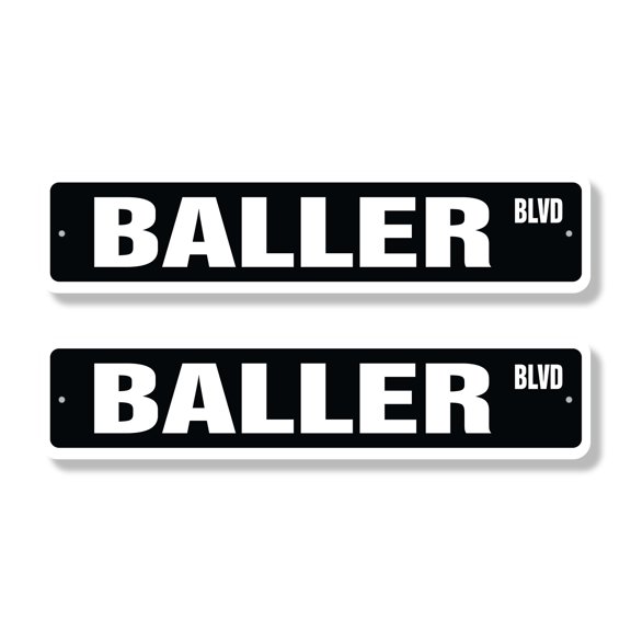 BALLER Classic Street Sign (2 Pack) made it pro ball player Road Sign | 4" X 18" Plastic Address Sign