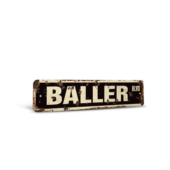 BALLER Vintage Style Rustic Street Sign – Made It Pro Ball Player Retro Decorative Wall Sign for Home, Bar, Garage, or Outdoor Use | 4" X 18" Plastic Road Sign