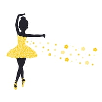 BALLERINA - Vinyl Adhesive Young Ballet Dancer Silhouette Decor Falling Flowers Design Removable Kids Girls Bedroom Wall Decal - Home Dance Studio Yellow Tutu Floral Dress Wall Sticker 10" x 8"
