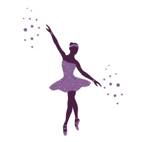 BALLERINA - Vinyl Purple Themed Floral Tutu Dress Outfit Décor Ballerina Dancer Design Home Living Room Wall Decal Sticker - Cherry Blossom Flowers Art Kids Bedroom Nursery Wall Decoration 8" x 10"