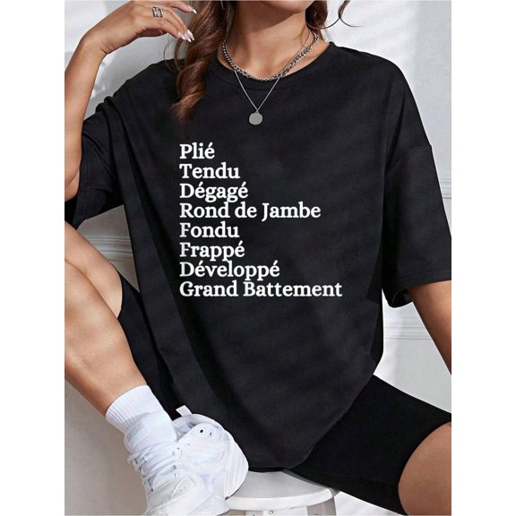 BALLET BARRE WARM UP Ballerina Dancer Plie Tendu Graphic T-Shirt- Printed Crew Neck T-Shirt For Women - Casual Crew Neck, Short Sleeve, Breathable 100% Cotton Top