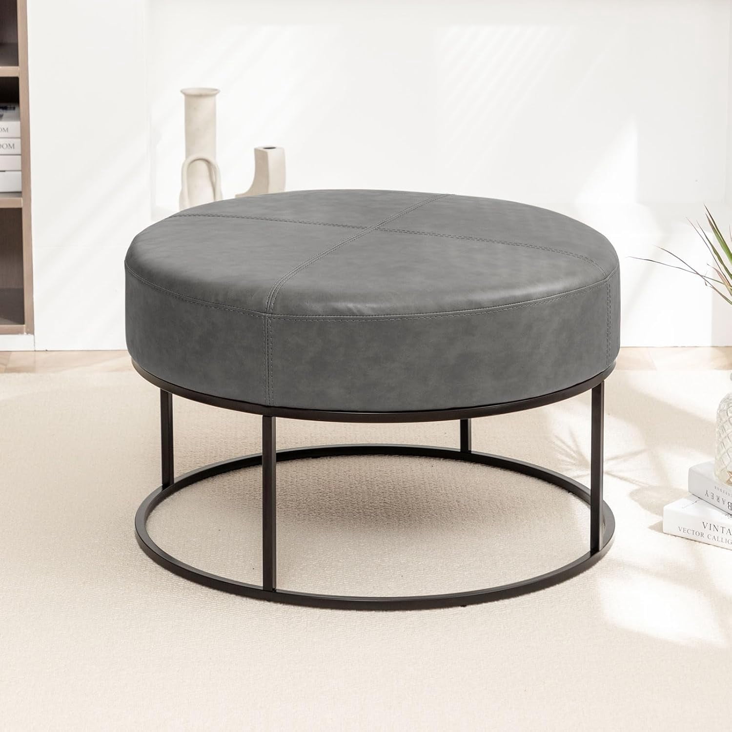 BALLIAA Modern Round Coffee Table, Farmhouse Ottoman for Living Room ...