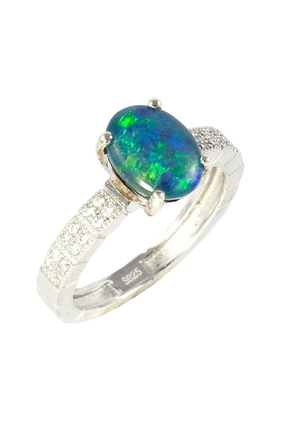 BALLROOM BLAST STERLING SILVER AUSTRALIAN BLACK OPAL RING
