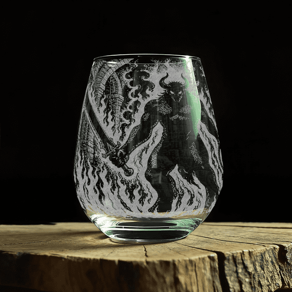 BALROG OF MORIA Laser Engraved 10.5oz Stemless Wine Glass, Officially Licensed The Lord of the Rings Barware