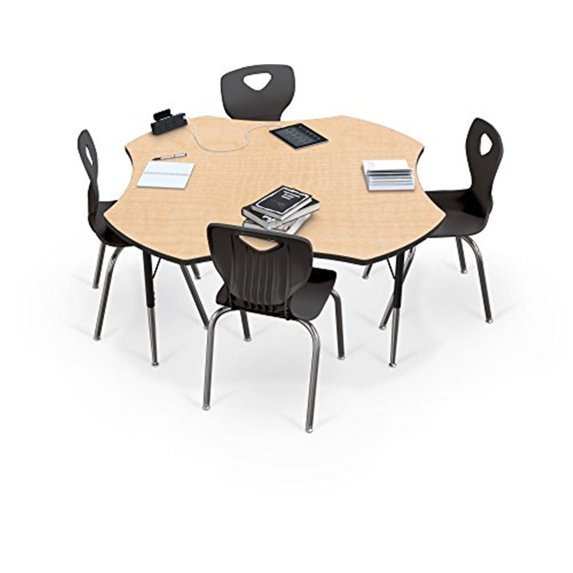 Activity Table - 48" Clover - Fusion Maple Top Surface - Black Edgeband