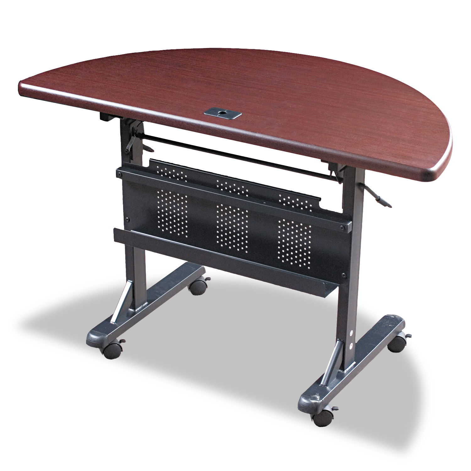 BALT Flipper Training Table, HalfRound, 48w x 24d x 291/2h, Mahogany