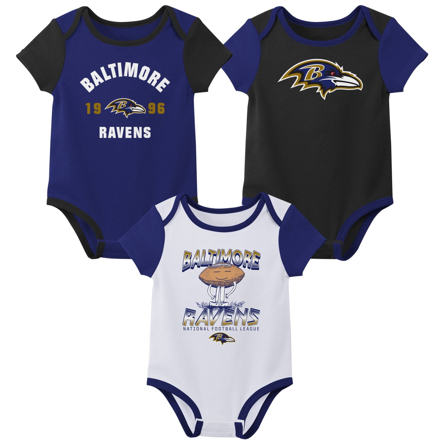 BALTIMORE RAVENS NFL Infant Boys 3 Pack Onesie Game Day Fan Apparel