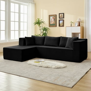 BALUS 106″ L Shaped Sectional Sofa with Chaise, Oversized Modular Corduroy Couch for Living Room, Cloud Couch No Assembly Required, Left Chaise Black