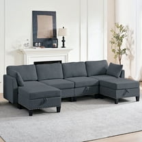 BALUS 110" U Shaped Sectional Sofa with Storage, 6-Seats Convertible Modular Sectional Sofa with Ottomans, Linen , Dark Gray