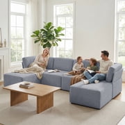 Mjkone 116 U Shaped Modular Sectional Sofa, 6-Seats Convertible Sofa Bed Furniture, Sectional Couches for Living Room, Linen , Light Gray