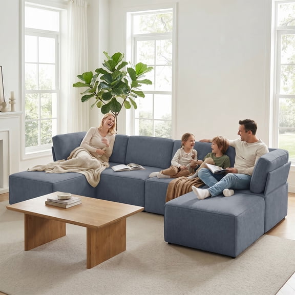Mjkone 116" U Shaped Modular Sectional Sofa, 6-Seats Convertible Sofa Bed Furniture, Sectional Couches for Living Room, Linen,Dark Gray