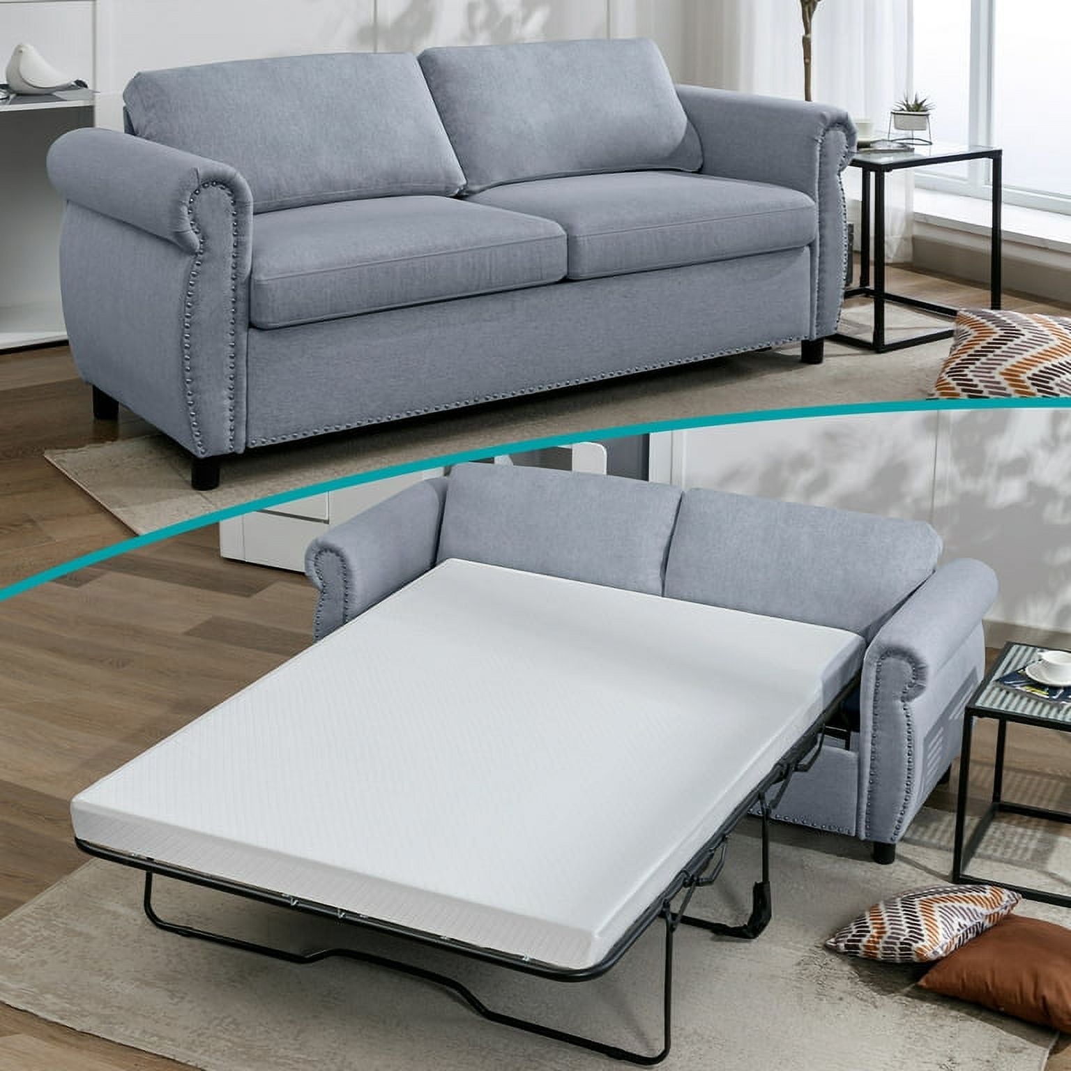 BALUS 2-in-1 Pull Out Sofa Bed | Upholstered 2 Seat Loveseat Sofa ...