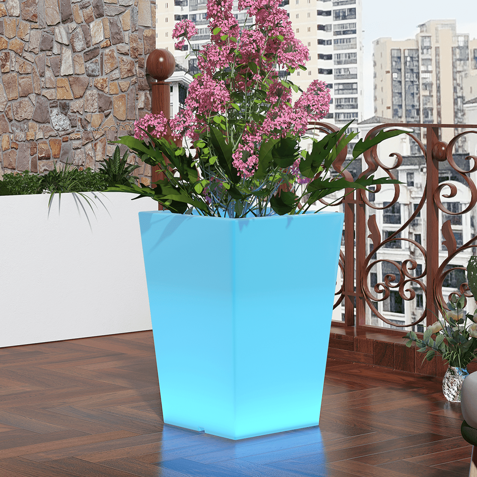 BALUS 22" RGB LED Outdoor Tall Planter with Remote Control, Large RGB Ice Bucket ,Waterproof Rechargeable Lighted Flower Pot for Home Decor, Garden, Party, Wedding, Gifts