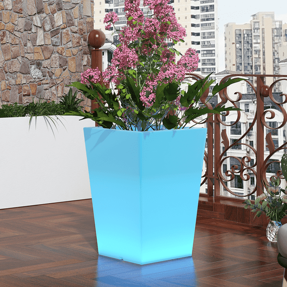 BALUS 28" LED Outdoor Tall Planter with Remote Control, Large RGB Ice Bucket ,Waterproof Rechargeable Lighted Flower Pot for Home Decor, Garden, Party, Wedding, Gifts