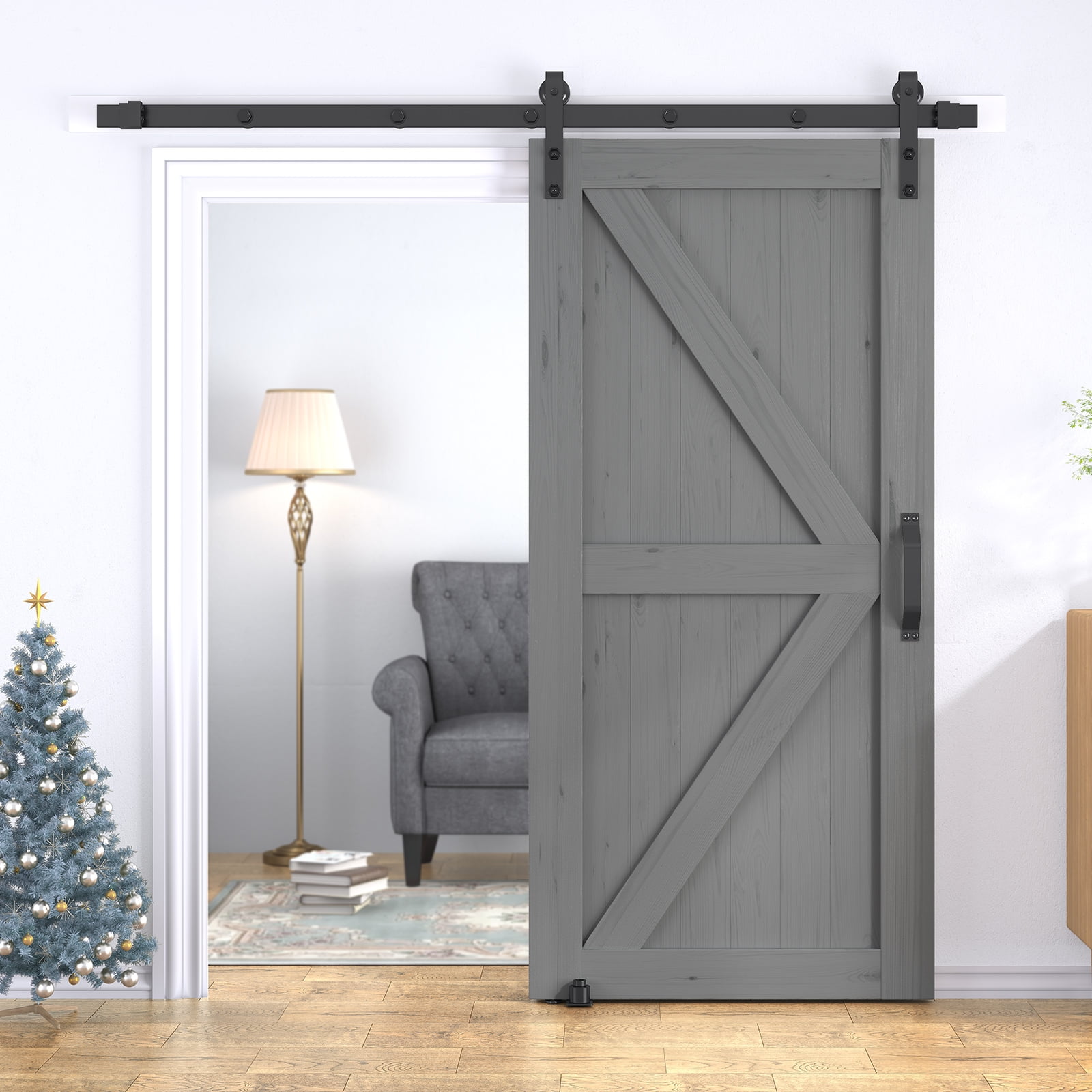 BALUS 30in X 84in Sliding Barn Door With 6.6ft Barn Door Hardware Kit ...