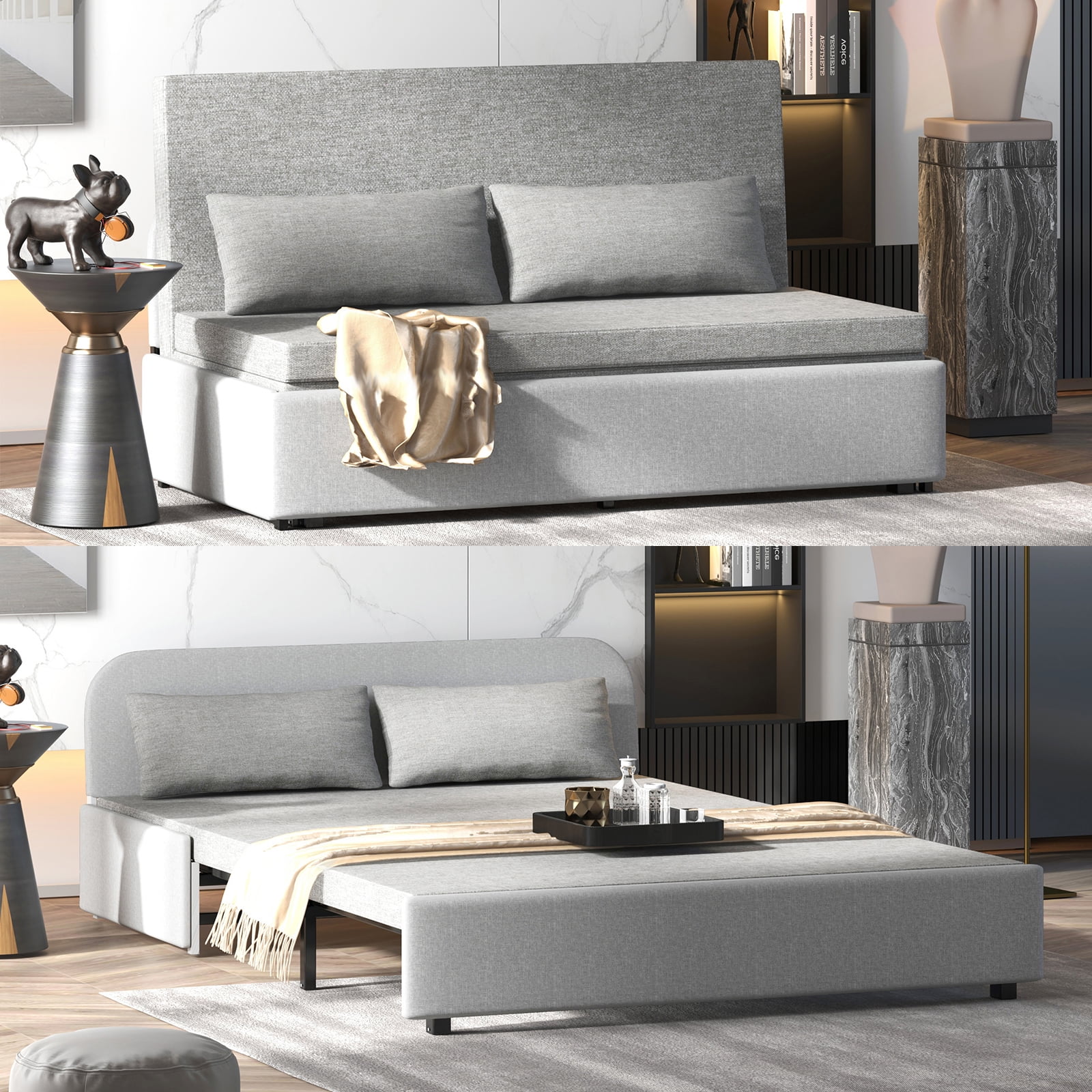 BALUS 40"W Convertible Sofa Bed, Linen Fabric Couch, Twin Size Put out