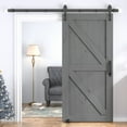 thumbnail image 1 of BALUS 42in x 84in Sliding Barn Door with 6.6ft Barn Door Hardware Kit & Handle, Pre-Drilled Ready to Assemble, DIY Unfinished Solid Spruce Wood Panelled Slab, X-Frame, Grey, 1 of 6