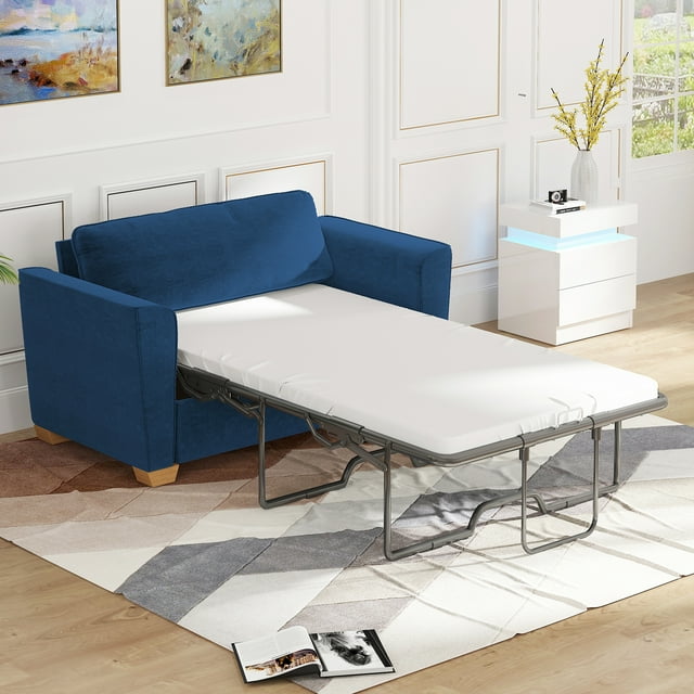 BALUS 50"W Convertible Sofa Pull Out Bed, Linen Fabrics and Foam