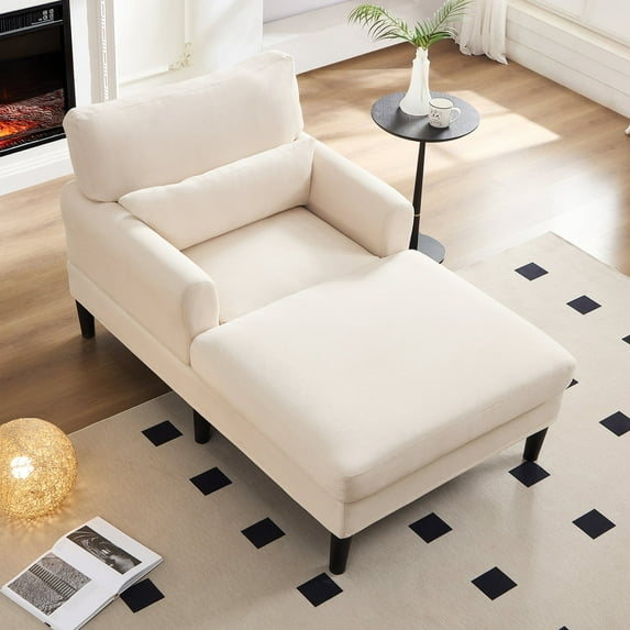 BALUS Chaise Lounge Chair Indoor, Oversized Velvet Sleeper Chair With Comfy Backrest Pillow, Modern Living Room Sofa Chair, Beige