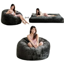 BALUS Convertible 2-in-1 Bean Bag Chair & Bed with Removable Velvet Covers, Memory Foam Giant Bean Bag for Apartment, Dark Grey