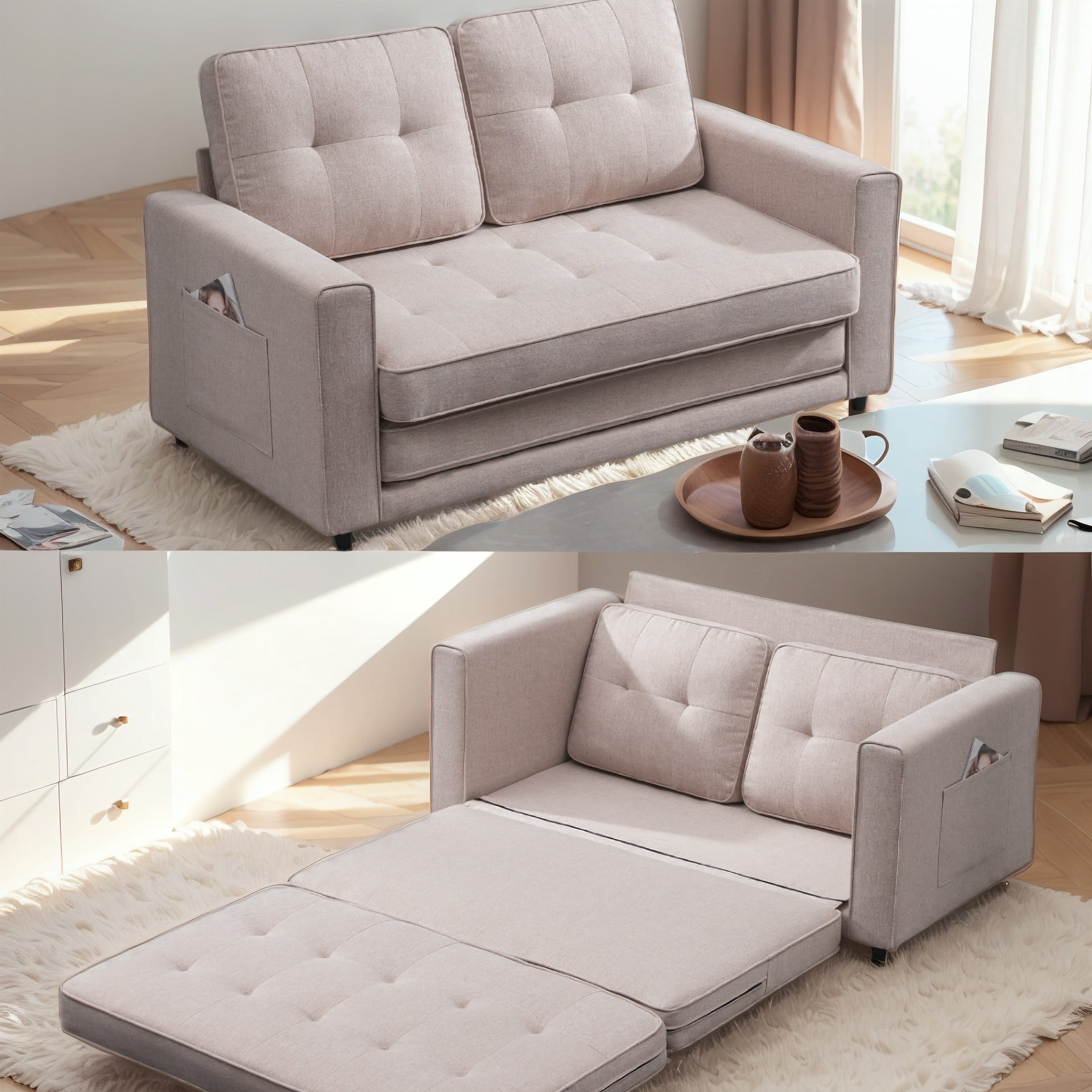 BALUS Convertible Futon Sofa Bed, Loveseat Sofa Sleeper with Fold out Mattress, 2 in 1 Pull out ...