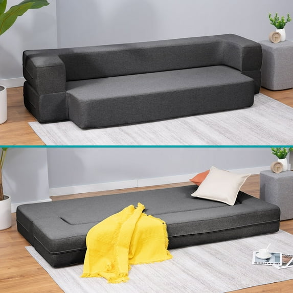 BALUS Convertible Futon Sofa Bed, Queen Size Loveseat Sofa Sleeper for Living Room, Dark Grey