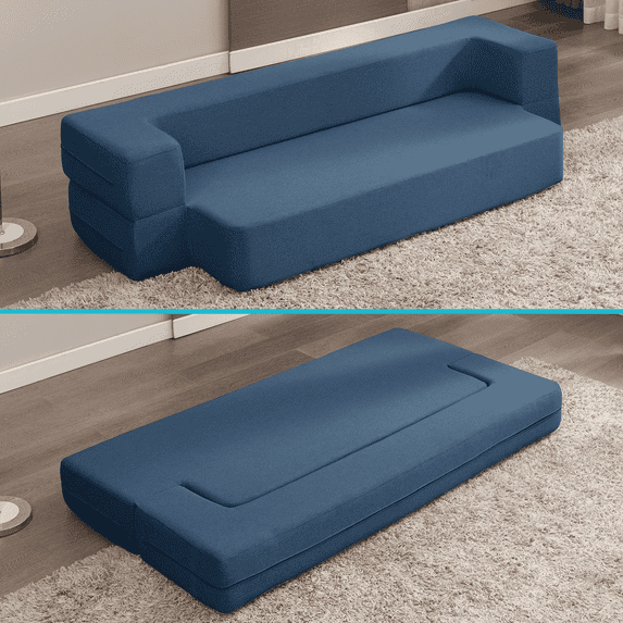 BALUS Convertible Futon Sofa Bed, Twin Size Loveseat Sofa Sleeper for Living Room, Navy