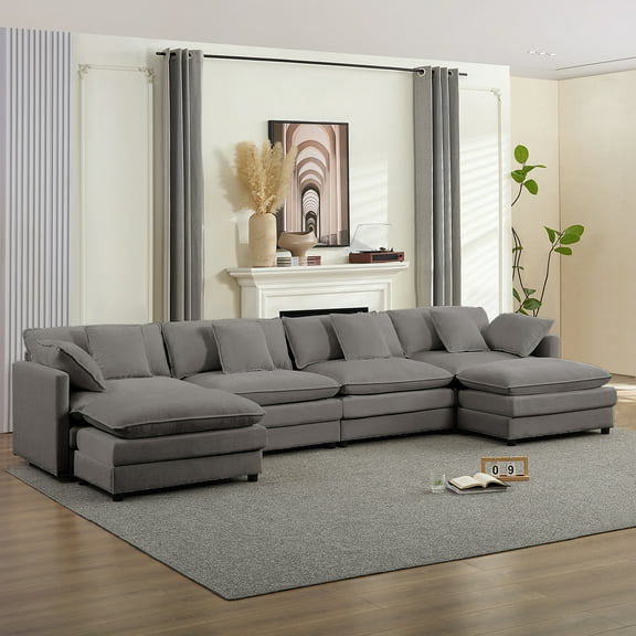 BALUS Convertible Modular Sofa with Ottoman, U Shaped Sectional Couch for Living Room, Apartment 7-Seat Mordern Couch, Chenille, Light Gray