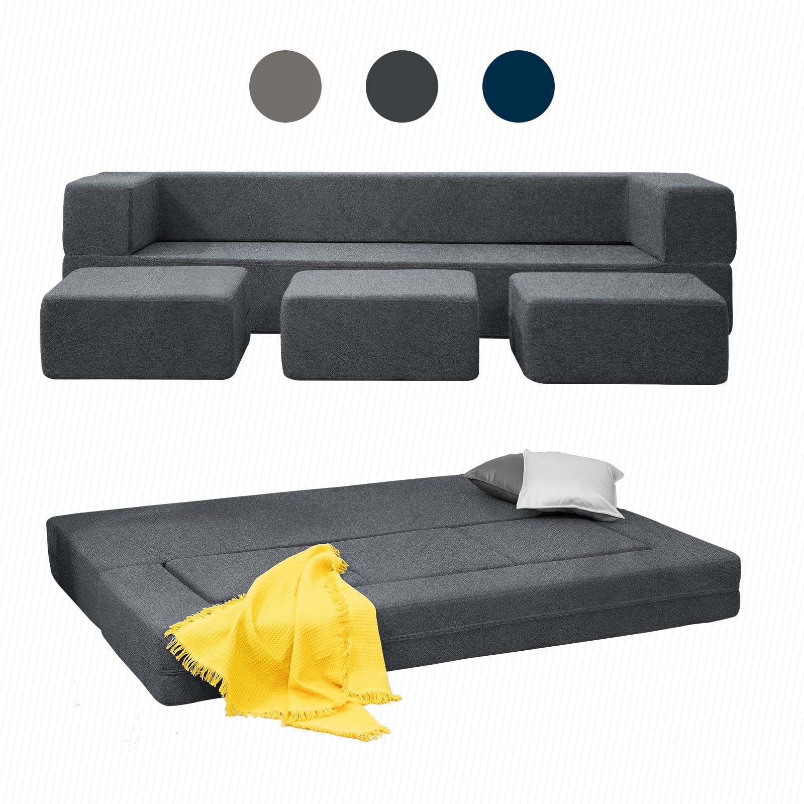 BALUS Modular Sleeper Sofa Bed - Velvet Foldable Sectional Couch, No Assembly, Pet-Friendly & Space-Saving Design, Dark Grey