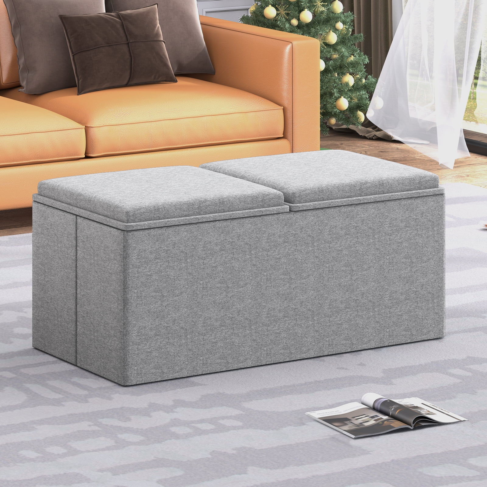 BALUS Cube Storage Ottoman ,Tufted Foot Stool & Coffee Table ,Linen