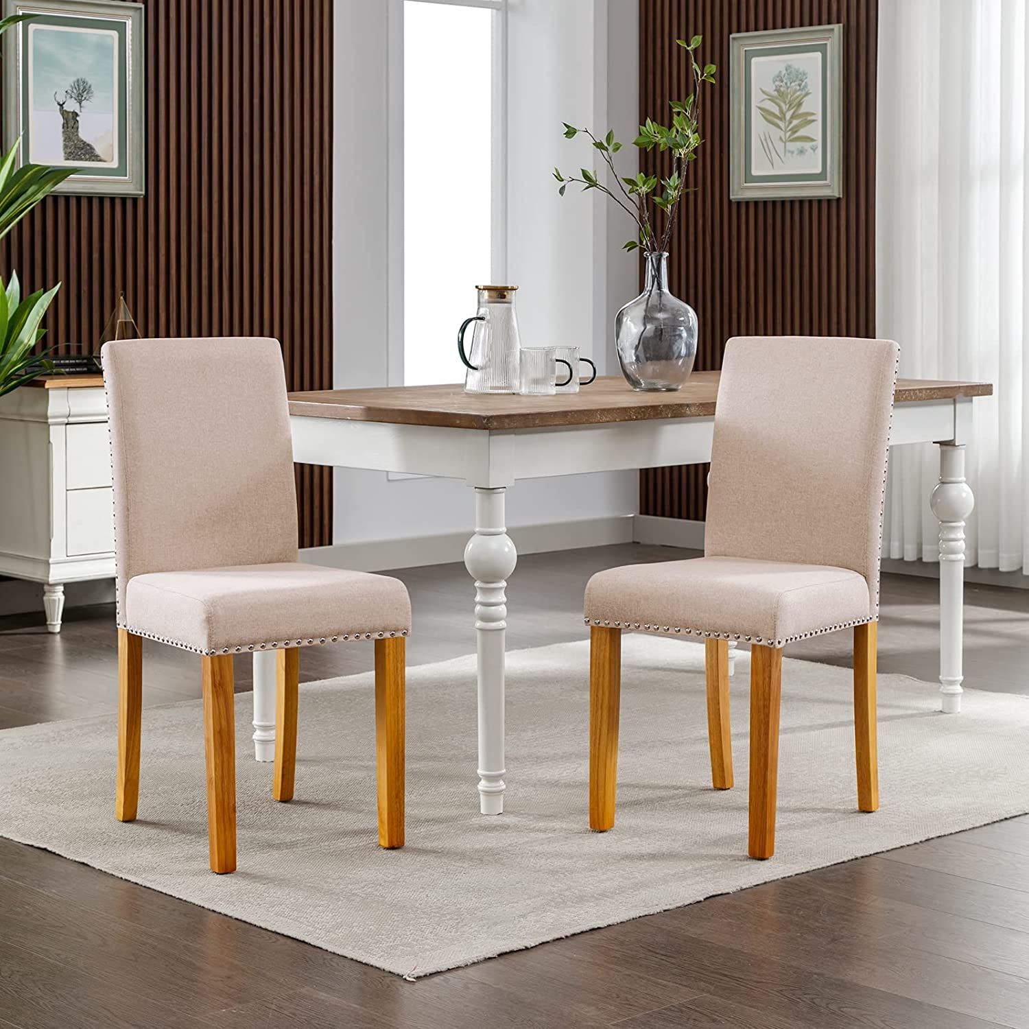 BALUS Dining Chairs, Set of 2 Fabric Dining Chairs with Nailhead Trim, Upholstered Parsons