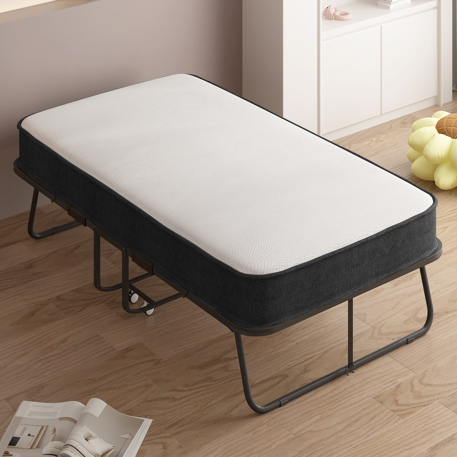 BALUS Folding Bed 4" Mattress, 75"×31" Twin Size Rollaway Foldable Bed