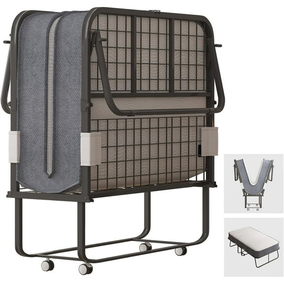 BALUS Folding Bed with 4''Mattress ,Portable Foldable Roll Away Adult Bed for Guest ,Fold up Bed with Memory Foam Mattress, 31"W