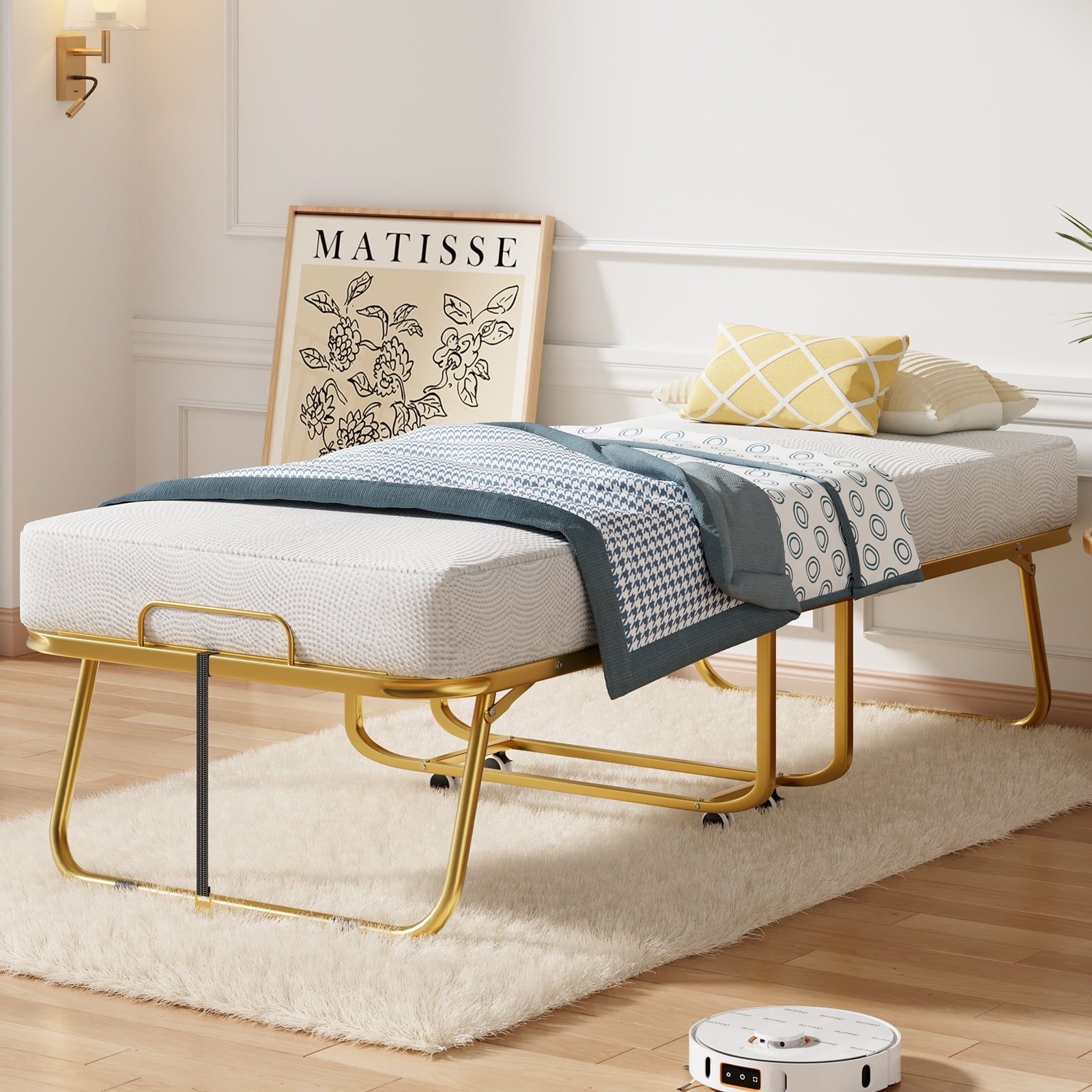CECER Twin Size Folding Bed With 5 Inch Foam Mattress, 75" X 51" Rol