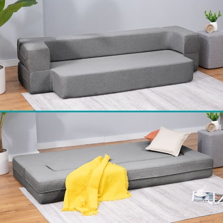 BALUS Convertible Futon Sofa Bed, Queen Size Loveseat Sofa Sleeper for Living Room, Light Grey