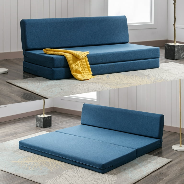 BALUS Convertible Foldable Indoor Comfort Lounger Memory Foam Sofa Bed Modern Linen Fabric Blue Walmart
