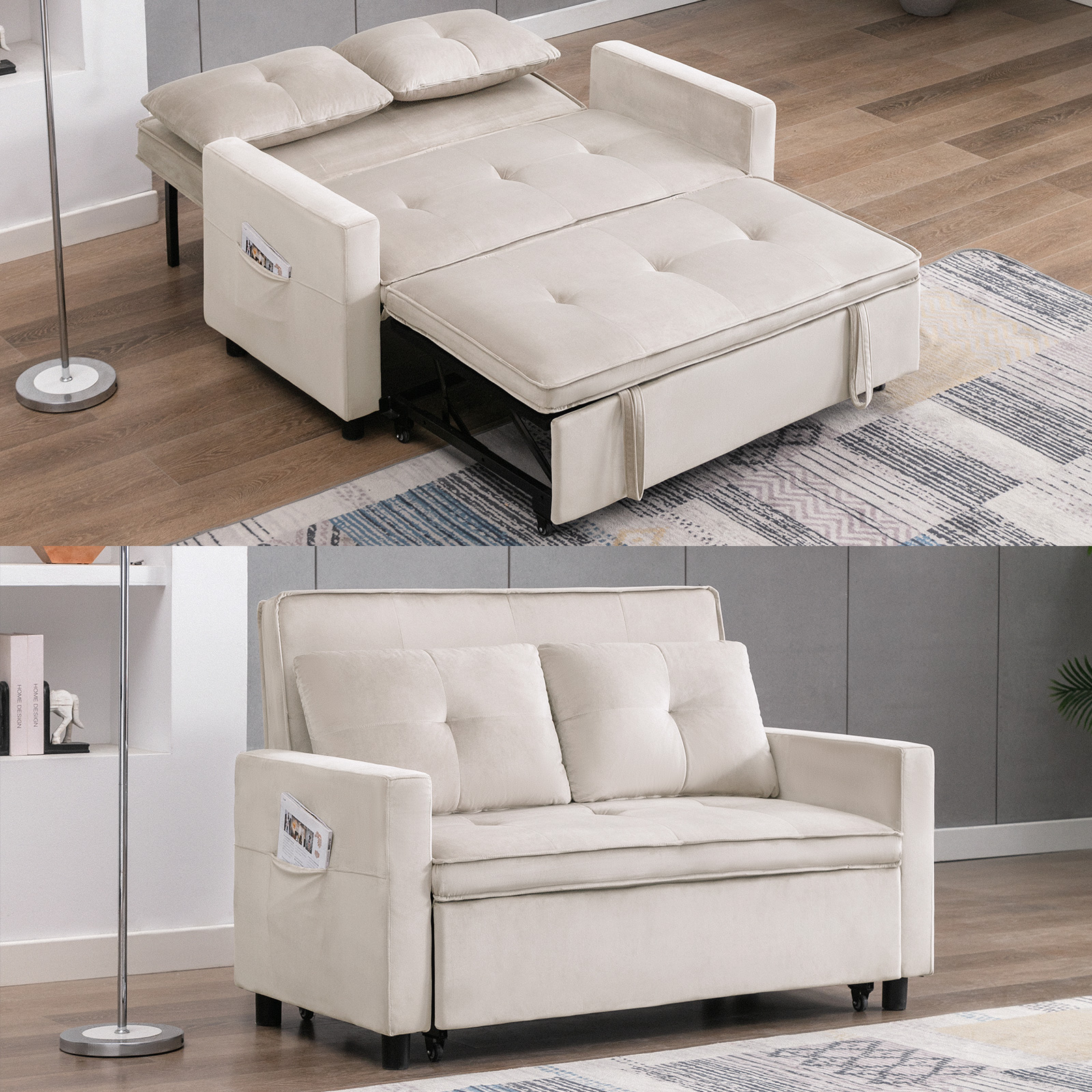 BALUS Futon Sofa Bed, Convertible Couch Bed with a Folding Bed for