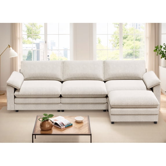 BALUS Large Sectional Sofa, 117'' L-Shaped Sofa with Ottoman, Oversize Modular Sofa for Living Room, Beige